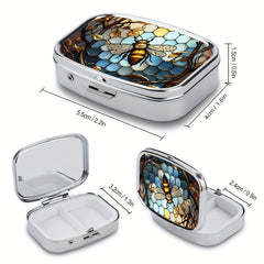 Plaid Bee Pill Box 2 Compartment Portable Medicine Case