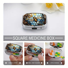 Plaid Bee Pill Box 2 Compartment Portable Medicine Case