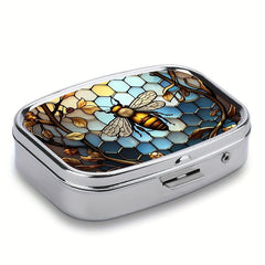Plaid Bee Pill Box 2 Compartment Portable Medicine Case