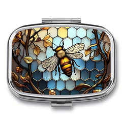 Plaid Bee Pill Box 2 Compartment Portable Medicine Case
