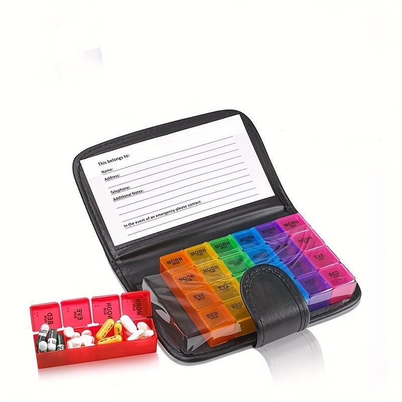 Leather Travel Pill Organizer 7 Weekly Case Portable Pill Dispenser