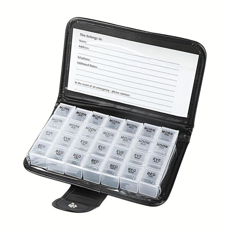 Leather Travel Pill Organizer 7 Weekly Case Portable Pill Dispenser