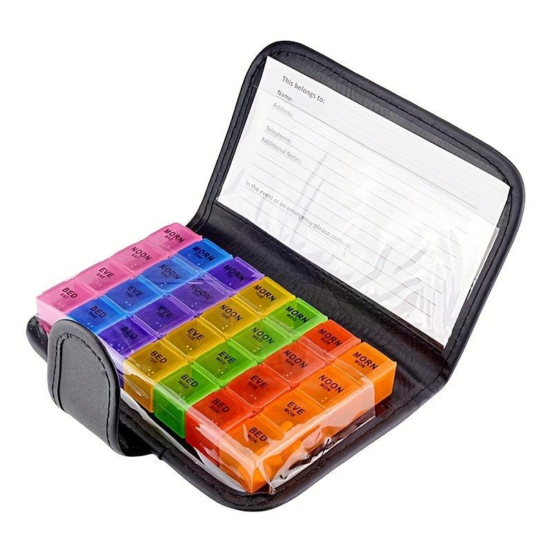 Leather Travel Pill Organizer 7 Weekly Case Portable Pill Dispenser