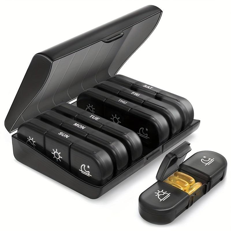 7 Day Pill Box Organizer Portable Travel with 21 Grids, Large Compartments