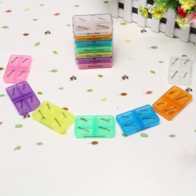Portable 7-Day Pill Box 28 Grids 4 Times Daily Organizer Container