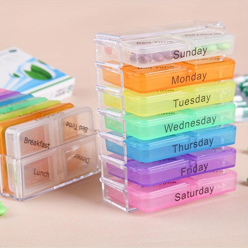 Portable 7-Day Pill Box 28 Grids 4 Times Daily Organizer Container