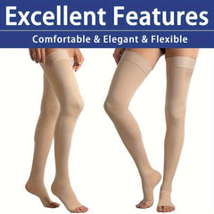 Open Toe Thigh High Compression Stockings 20-30 mmHg Support