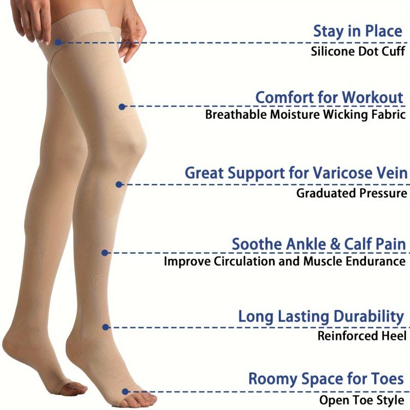 Open Toe Thigh High Compression Stockings 20-30 mmHg Support