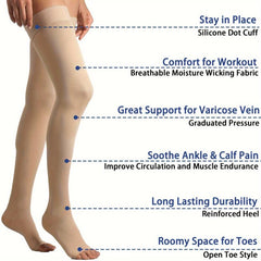 Open Toe Thigh High Compression Stockings 20-30 mmHg Support