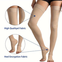 Open Toe Thigh High Compression Stockings 20-30 mmHg Support