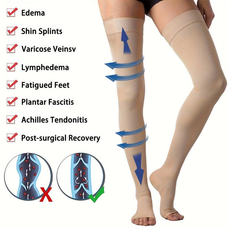 Open Toe Thigh High Compression Stockings 20-30 mmHg Support