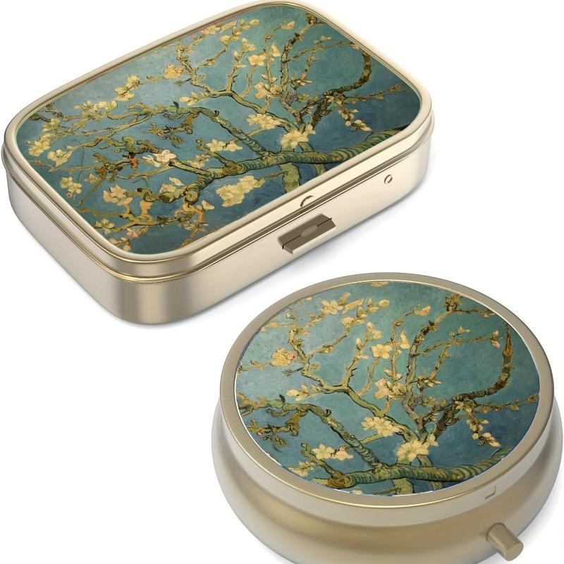 2pcs Pill Case Pill Box Mirror Vintage Small Purse Pocket Bronze Pill Container