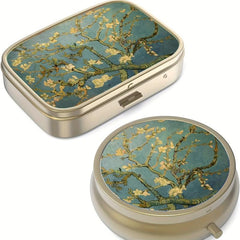 2pcs Pill Case Pill Box Mirror Vintage Small Purse Pocket Bronze Pill Container