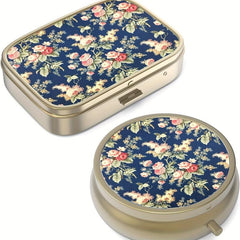 2pcs Pill Case Pill Box Mirror Vintage Small Purse Pocket Bronze Pill Container