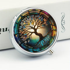 Colorful Tree Of Life Pill Box 3 Compartment Organizer Portable Pill Box
