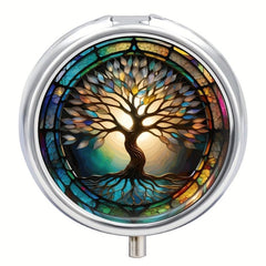 Colorful Tree Of Life Pill Box 3 Compartment Organizer Portable Pill Box