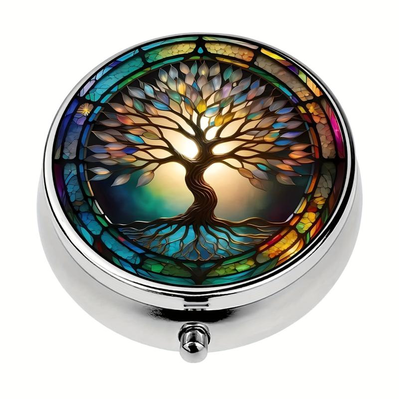 Colorful Tree Of Life Pill Box 3 Compartment Organizer Portable Pill Box