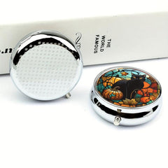 Cat Pumpkin Pill Box 3 Compartment Medicine Organizer Mini Portable Pill Box
