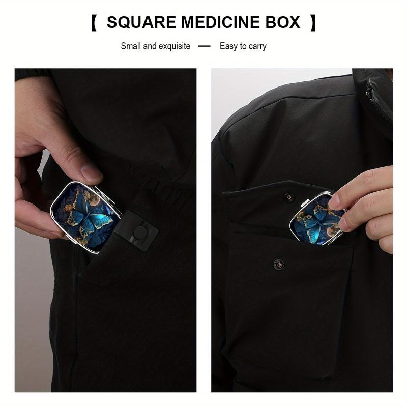 Butterfly Art Pill Box 2 Compartment Portable Medicine Case
