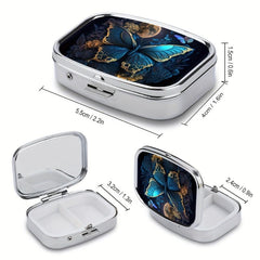Butterfly Art Pill Box 2 Compartment Portable Medicine Case