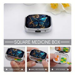 Butterfly Art Pill Box 2 Compartment Portable Medicine Case