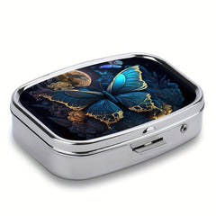 Butterfly Art Pill Box 2 Compartment Portable Medicine Case