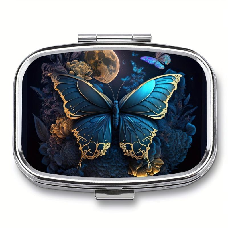 Butterfly Art Pill Box 2 Compartment Portable Medicine Case