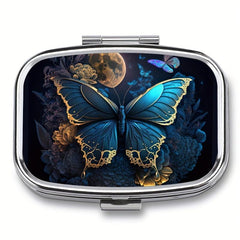 Butterfly Art Pill Box 2 Compartment Portable Medicine Case