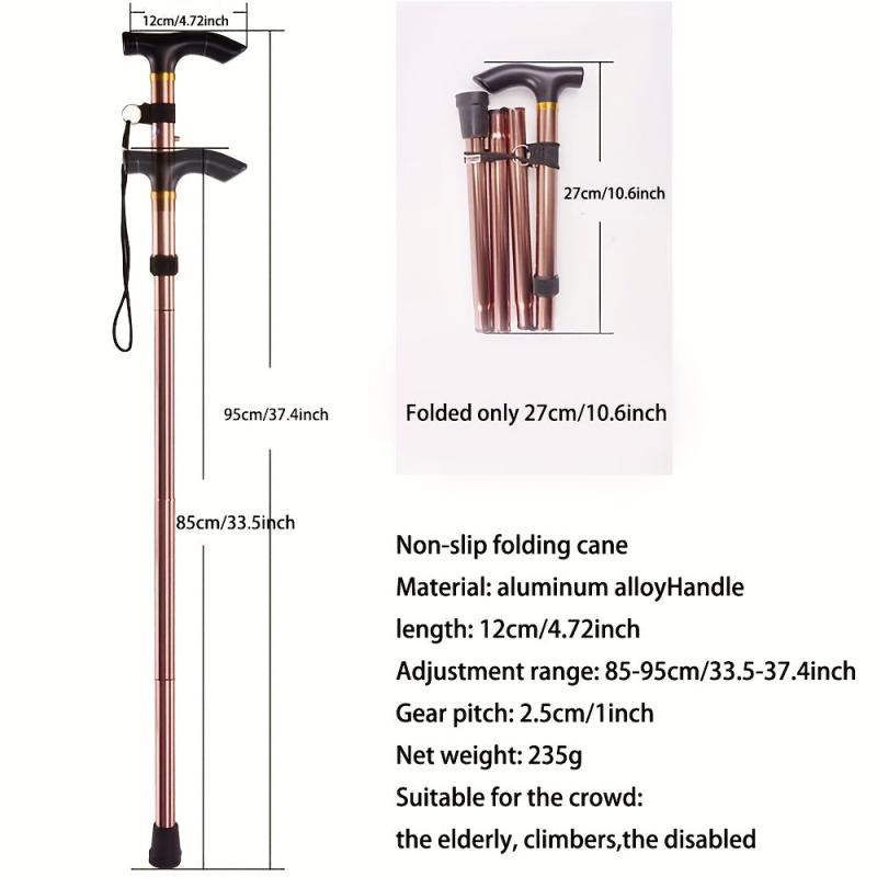 Foldable Lightweight Walking Stick Trekking Pole Rubber Tip Adjustable Height