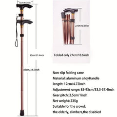 Foldable Lightweight Walking Stick Trekking Pole Rubber Tip Adjustable Height