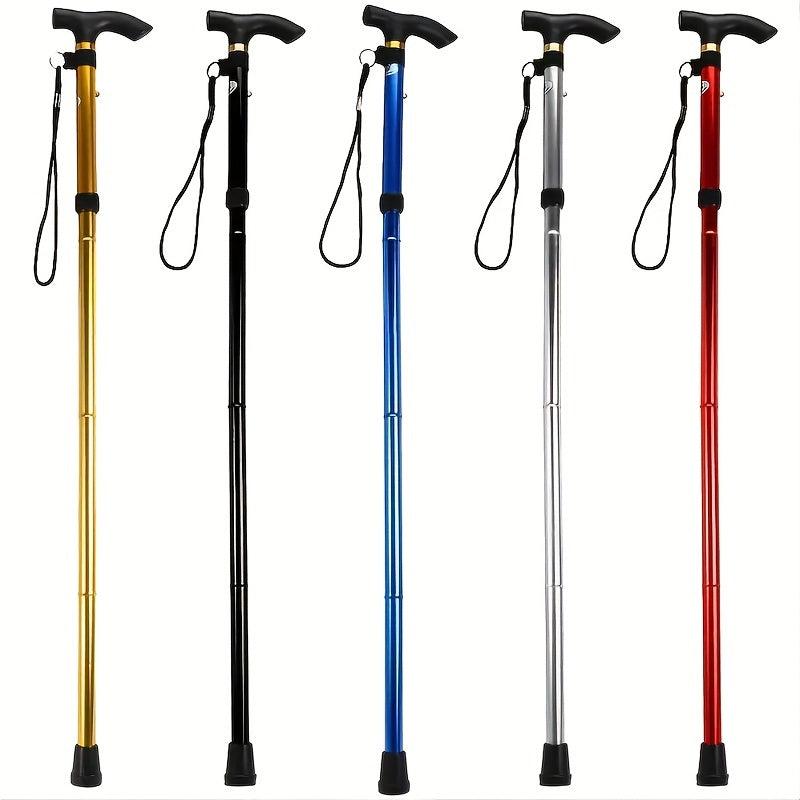 Foldable Lightweight Walking Stick Trekking Pole Rubber Tip Adjustable Height