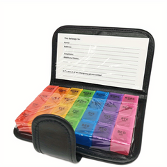 Colorful 7-Day Pill Box 28 Grids 7 Colors Rainbow Leather Clip Medicine Box