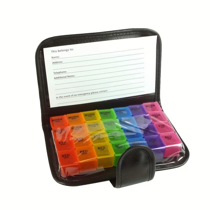 Colorful 7-Day Pill Box 28 Grids 7 Colors Rainbow Leather Clip Medicine Box