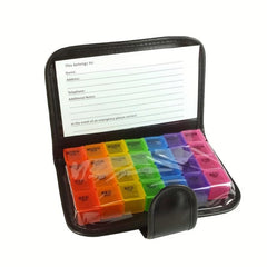 Colorful 7-Day Pill Box 28 Grids 7 Colors Rainbow Leather Clip Medicine Box