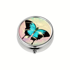Bee Flowers Pill Box Mini 3 Compartment Decorative Pocket Purse Travel Organizer