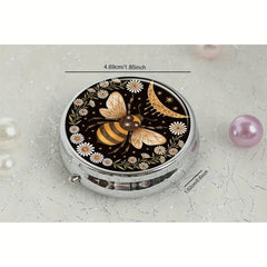 Bee Flowers Pill Box Mini 3 Compartment Decorative Pocket Purse Travel Organizer