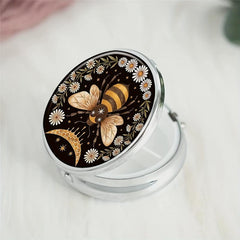 Bee Flowers Pill Box Mini 3 Compartment Decorative Pocket Purse Travel Organizer