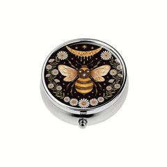 Bee Flowers Pill Box Mini 3 Compartment Decorative Pocket Purse Travel Organizer