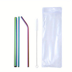 4pcs Stainless Steel Straw Cloth Bag Portable Titanium Plating Travel Set