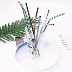 4pcs Stainless Steel Straw Cloth Bag Portable Titanium Plating Travel Set