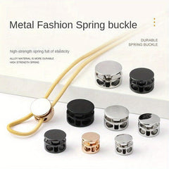 8pcs Double Hole Buckle Elastic Cord Metal Spring Button Coat Pants Cuffs