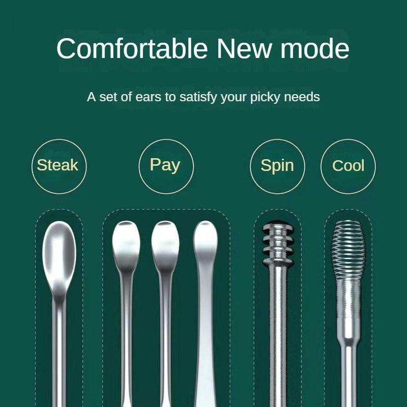 8pcs Stainless Steel Spiral Ear Picking Spoon Set