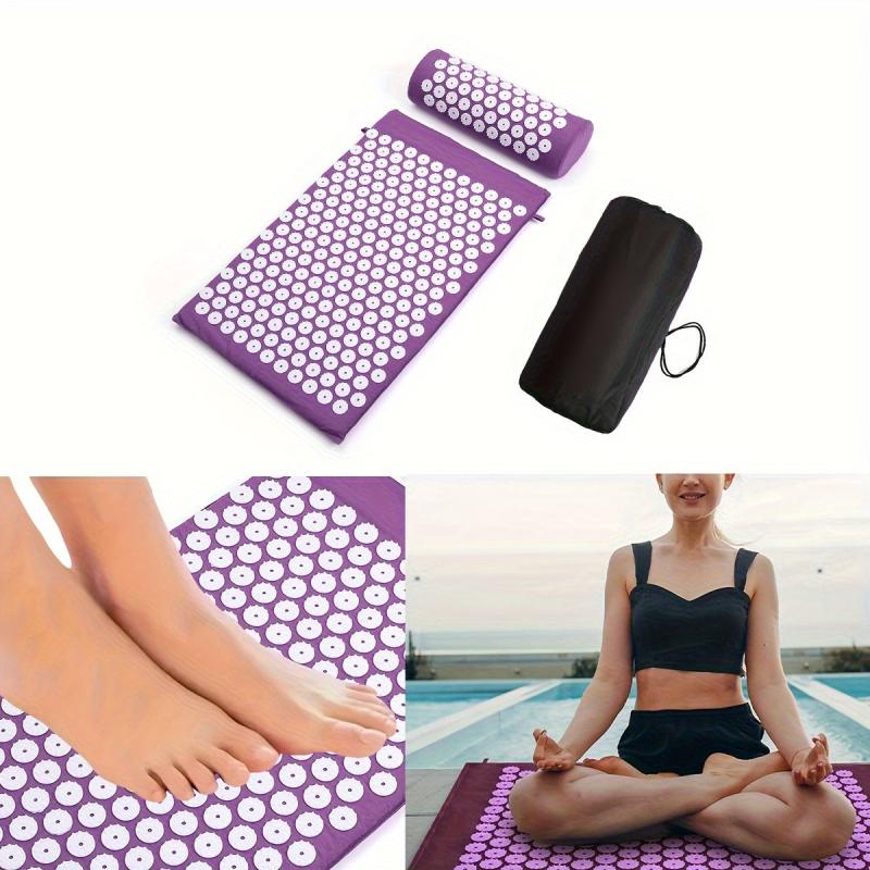 Purple Yoga Acupressure Mat Back Cushion with Pillow Storage Bag