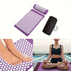 Purple Yoga Acupressure Mat Back Cushion with Pillow Storage Bag