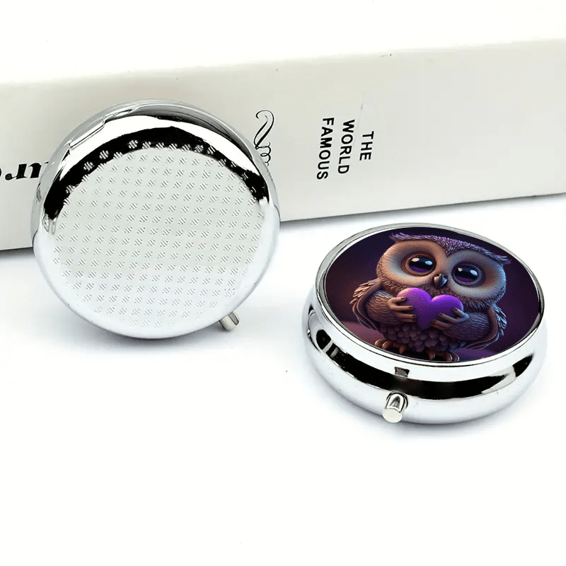 Purple Owl Pill Box 3 Compartment Medicine Organizer
