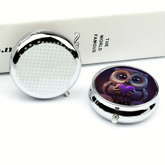 Purple Owl Pill Box 3 Compartment Medicine Organizer