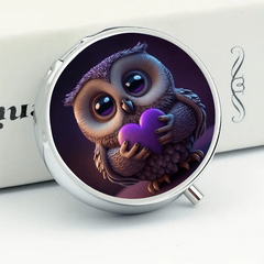 Purple Owl Pill Box 3 Compartment Medicine Organizer