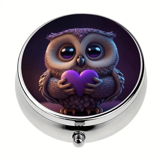 Purple Owl Pill Box 3 Compartment Medicine Organizer
