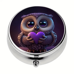 Purple Owl Pill Box 3 Compartment Medicine Organizer