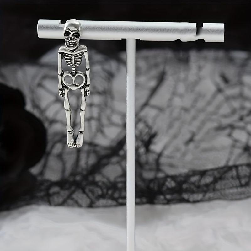 Halloween Silvery Skeleton Dangle Earrings Retro Goth Style Alloy Jewelry